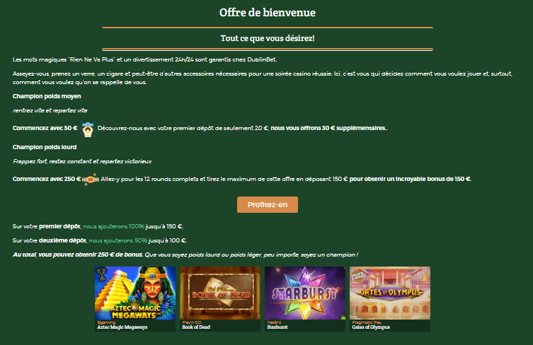 bonus bienvenue dublin bet